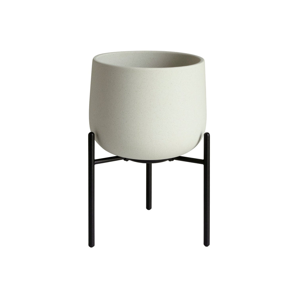 white plant pot with black stand KINTO 5in Ceramic Plant Pot 211 in Cream